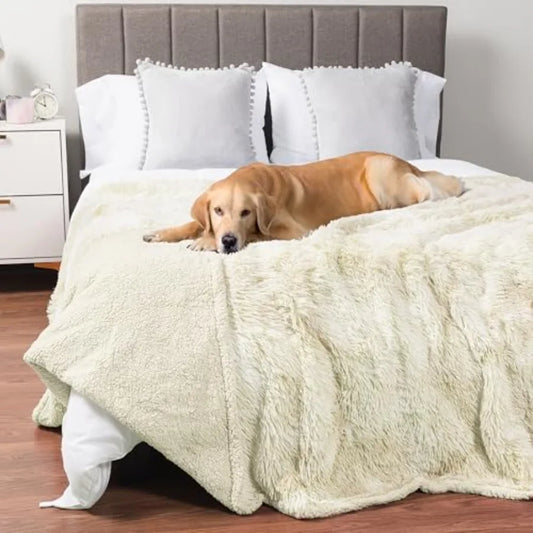 Waterproof Dog Blanket for Couch, Bed and Furniture, Reversible Sherpa and Faux Fur Pet Blanket, Leakproof Pet Blanket for Larg