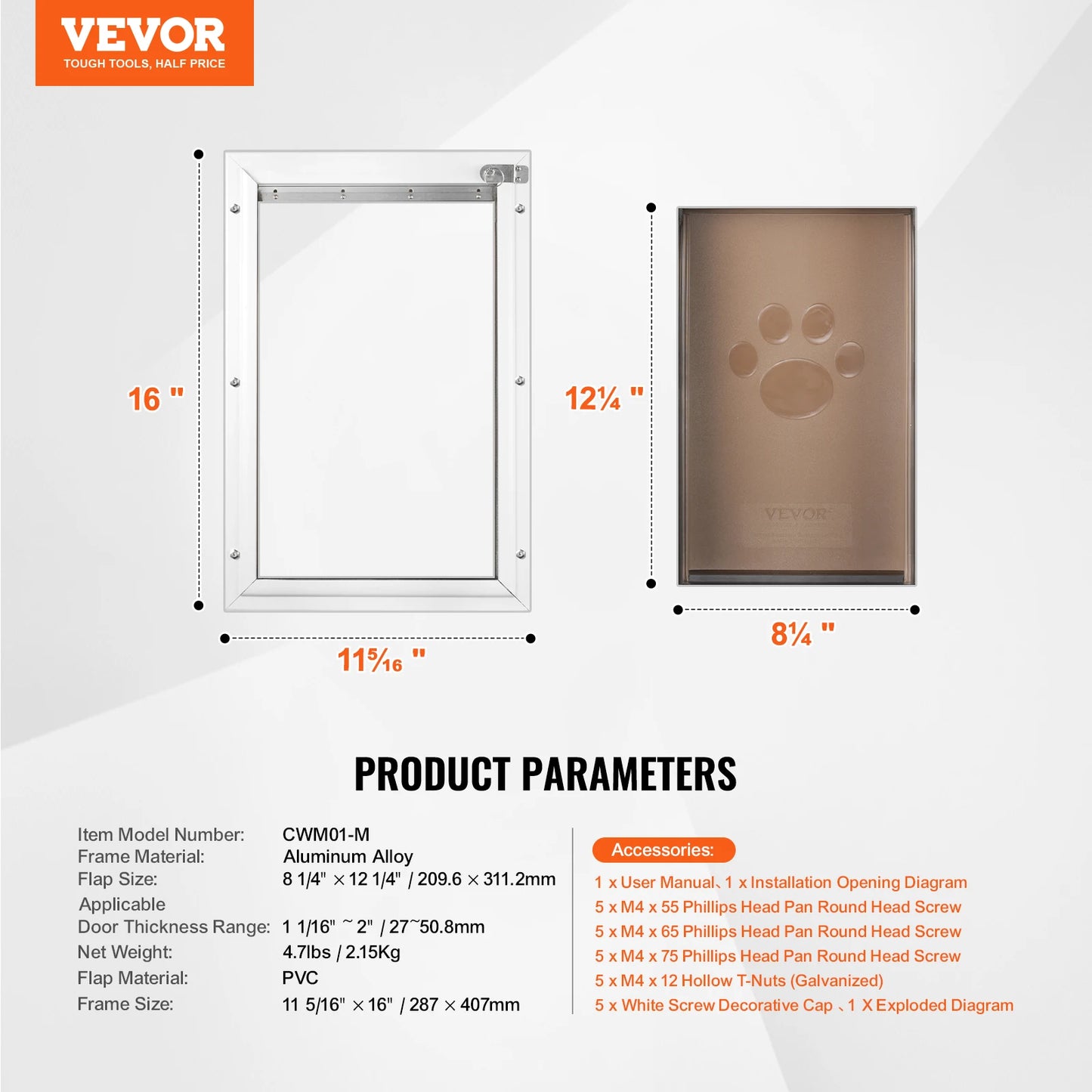 Aluminum Frame Weatherproof Dog Door with Lock & Flap System
