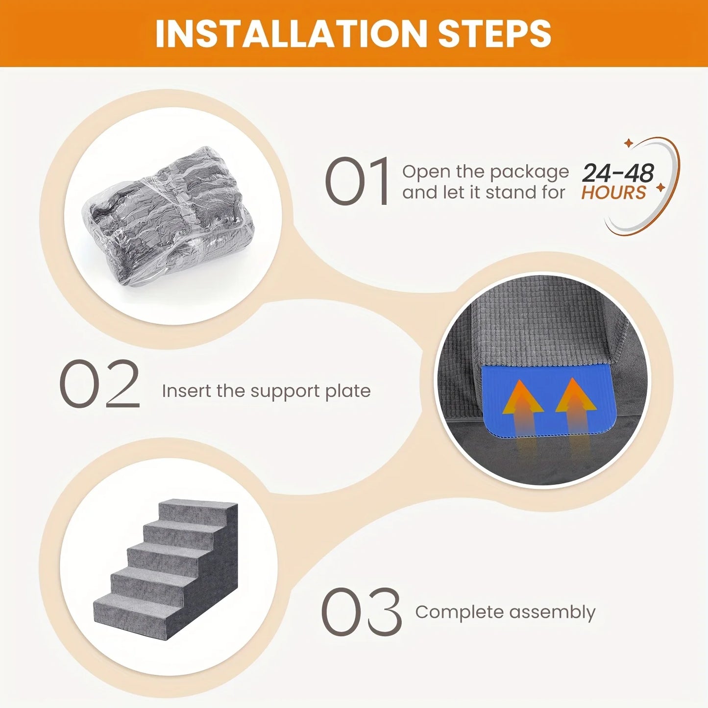 Dog Stairs for Small Dogs And Cats, Non-Slip Bottom Pet Steps for High Beds And Couch, High-Density Foam Pet Steps Grey