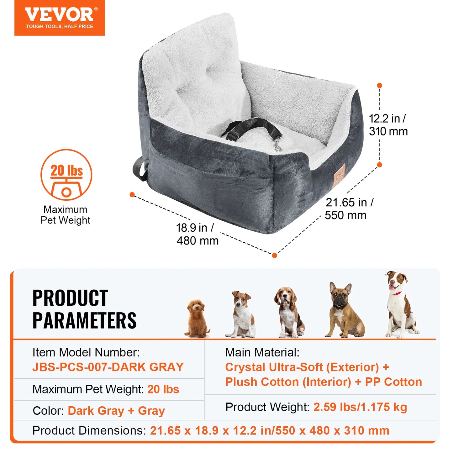 Waterproof Dog Car Booster Seat with Safety Leash