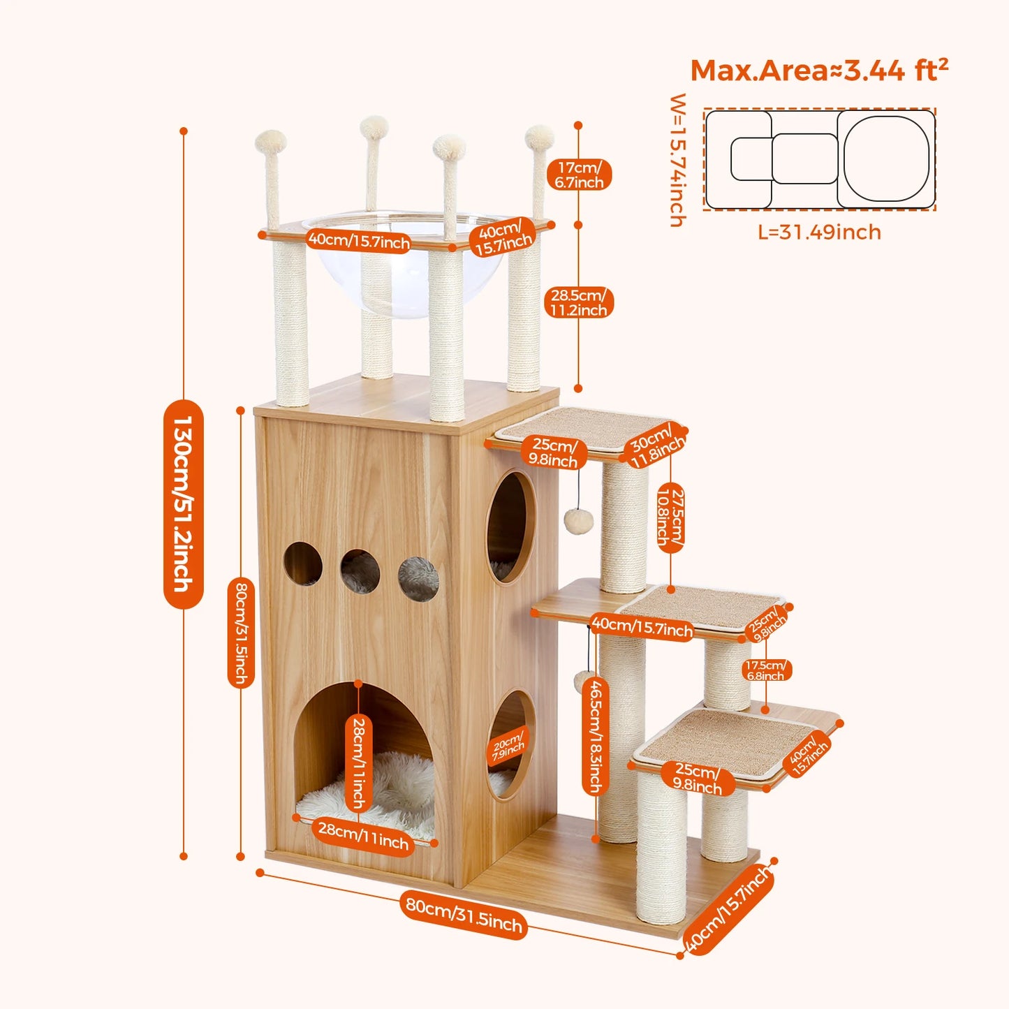 Multi-Level Wood Cat Tree with Condo, Hammock & Perch
