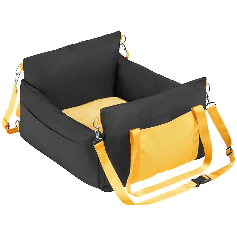 Dog car seat, dog booster seat with side handles and storage bag, attachable safety leash and PP cotton filling, dog car bed for small dogs up to 25 lbs, black