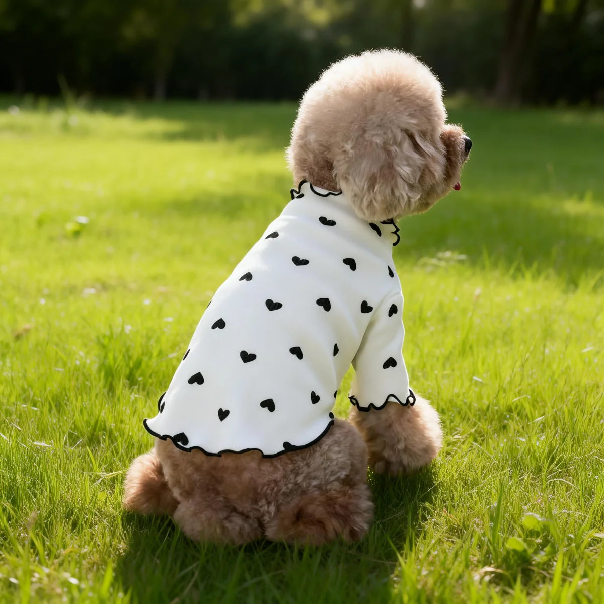 Stretch Ribbed Heart Pattern Pet T-Shirt for Dogs & Cats - front view