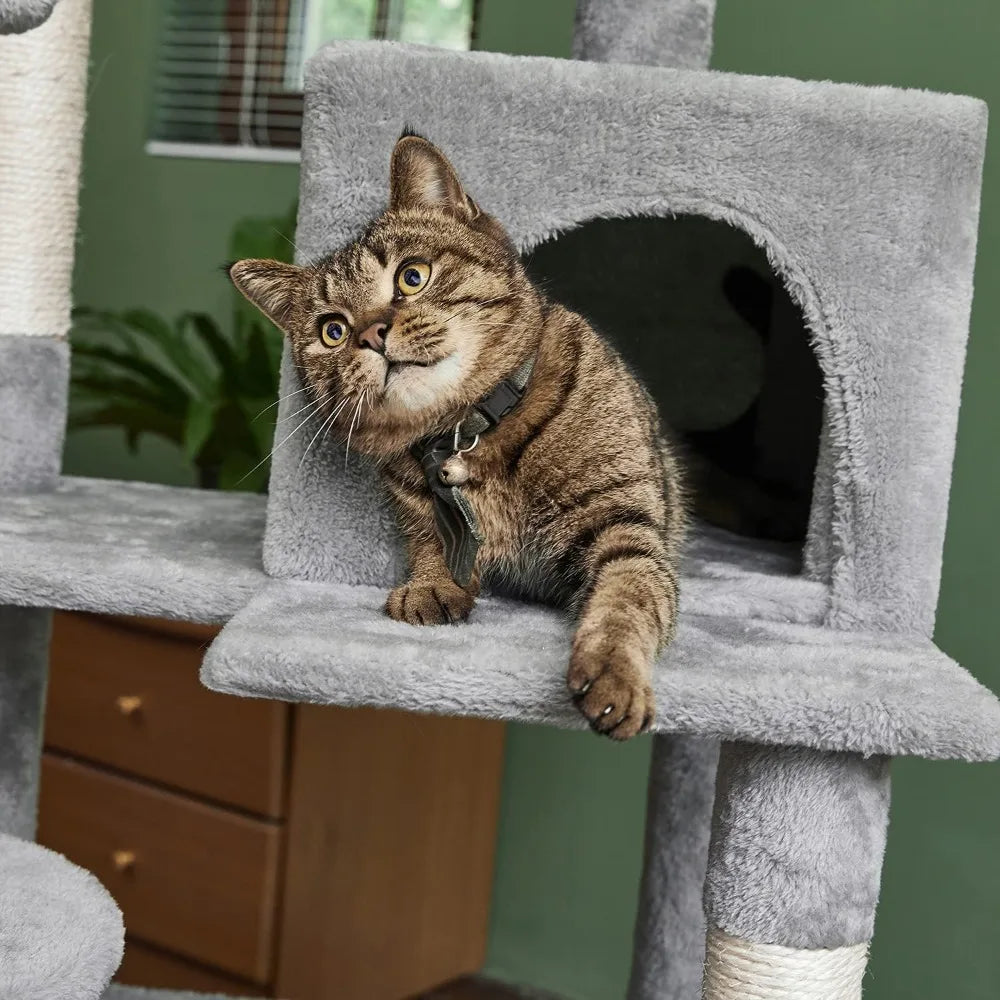 46.5" Multi-Level Cat Tree with Sisal Posts, Plush Perches, Hammock & Condo, Light Gray