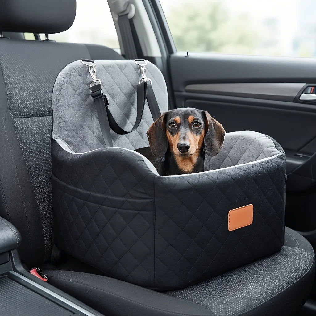Dog Booster Car Seat for S/M Dogs Up to 35lbs, Soft 6in Elevated Cushion, Fits In Front/Back Seat, Fully Detachable And Washable, 2 Storage Pockets & 3 Straps, Easy to Install JUYHGV