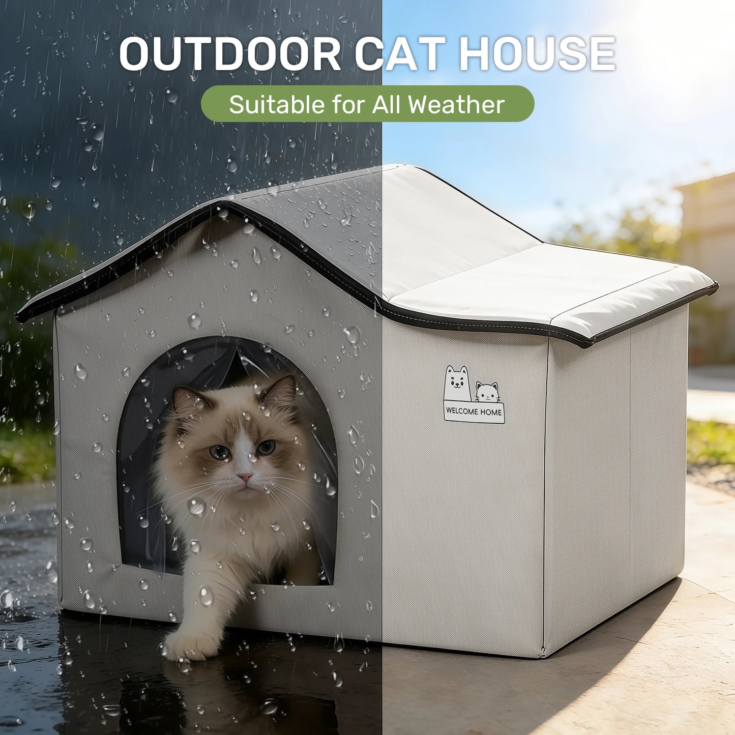 Foldable Pet Ice Igloo with Cooling Mat, Oxford Cloth Heat Insulated Design for Indoor & Outdoor All-Season Use, Built-in Pocket for Ice Packs, Suitable for Small to Medium Dogs & Cats, Windproof Cat Bed, Bite Resistant & Eas