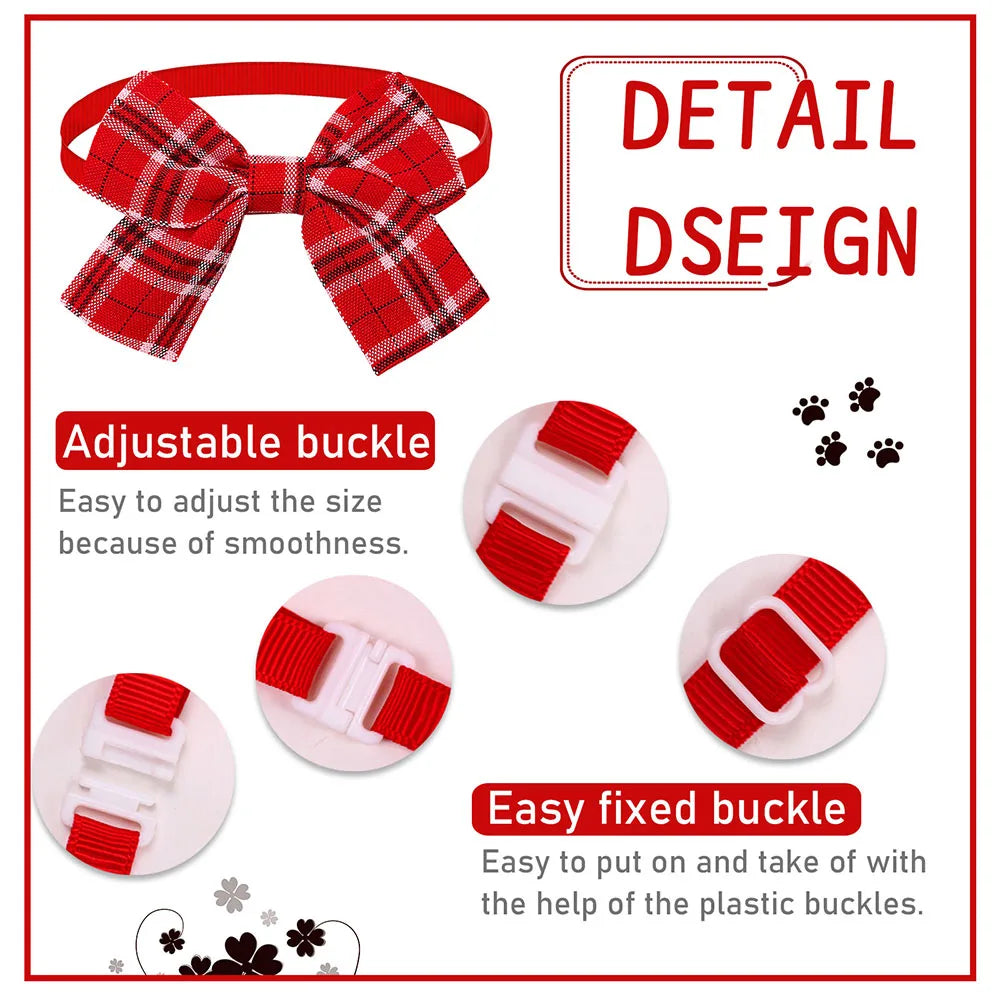 10-Pack Adjustable Plaid Dog Bow Ties - Handmade Pet Accessories
