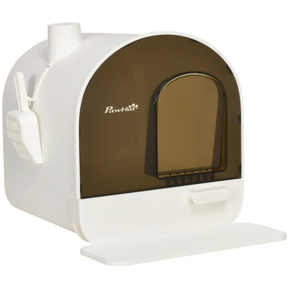 PawHut 17" x 17" x 18.5" White Covered Cat Litter Box with Lid, Tray, Scoop and Filter for Indoor Cats