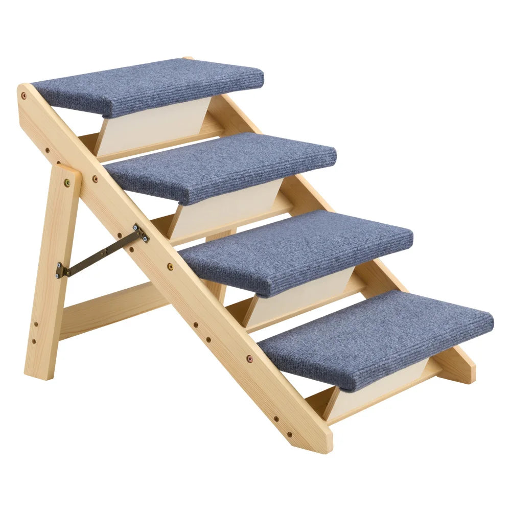 Ye Wood Pet Stairs: 4-Step Dog Stairs for Beds, Sofa & Cars, 150lbs Capacity, Folded Flat Design, Stable Ladder for Small, Medium, Large & Older Pets