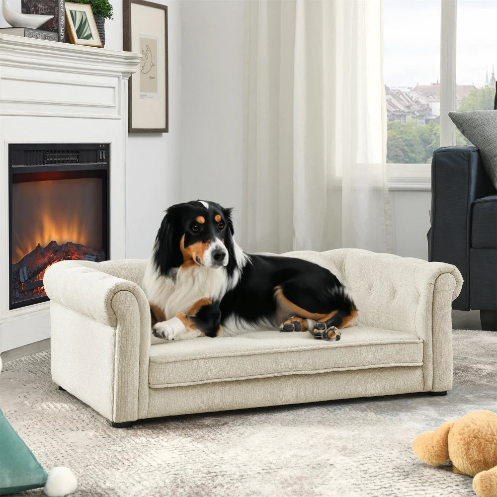 Ye Elegant Rectangle Elevated Dog Sofa Bed for Small and Medium Dogs, Comfortable Couch, Modern & Stylish, Beige, Durable