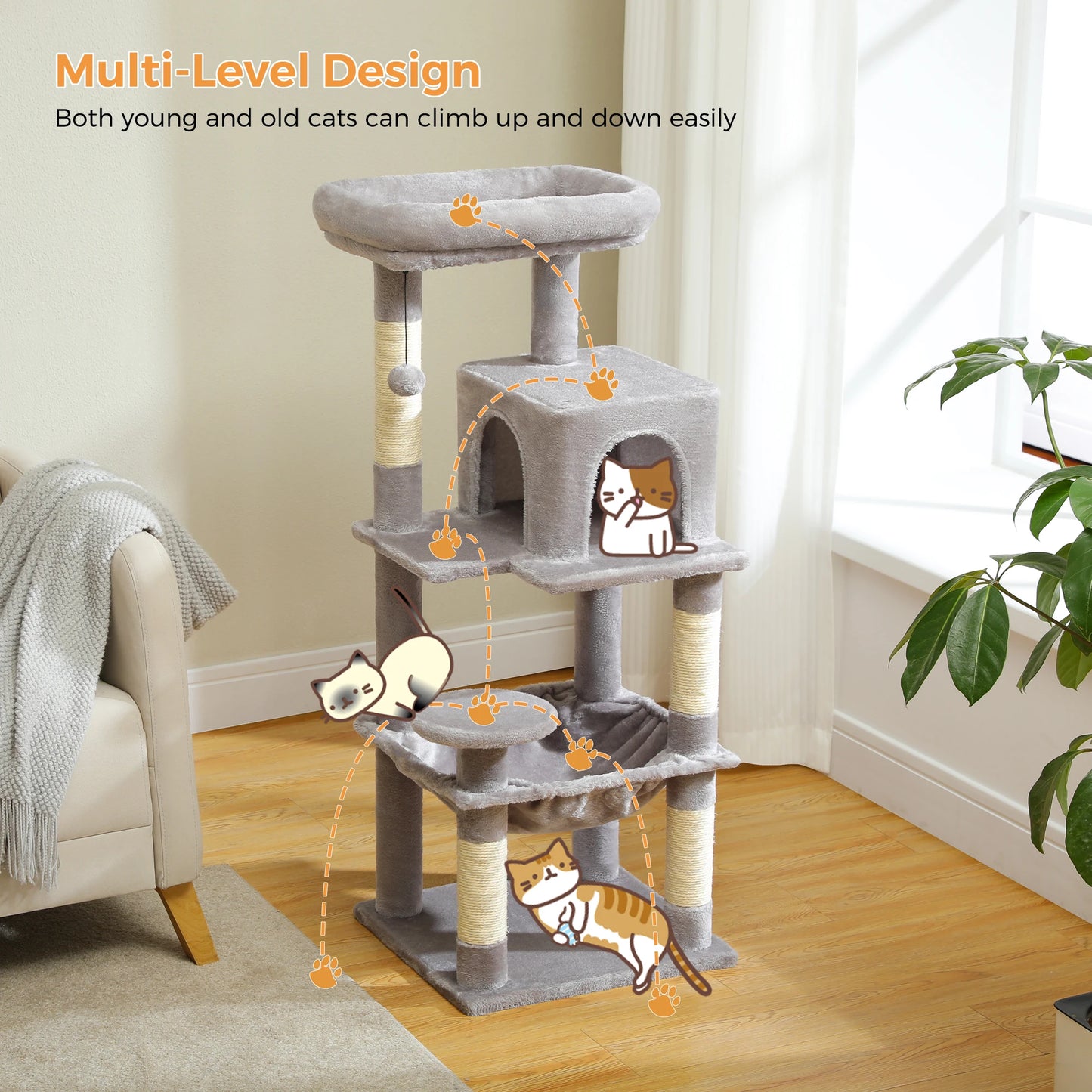 5-Level Cat Tree Tower with Hammock & Top Perch