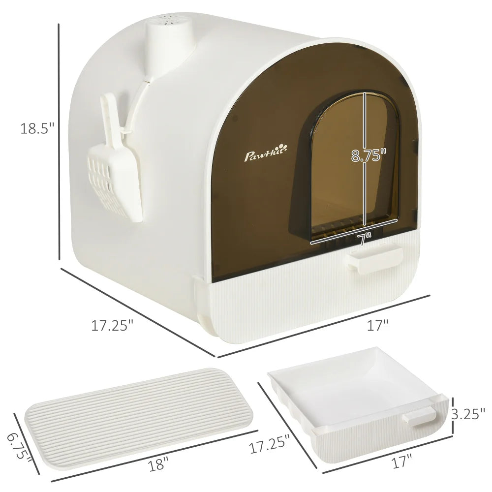 PawHut 17" x 17" x 18.5" White Covered Cat Litter Box with Lid, Tray, Scoop and Filter for Indoor Cats