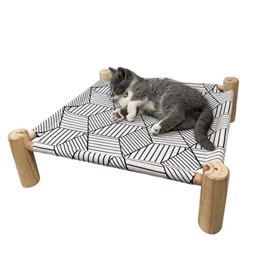 Cat/ Hammock Cat Bed, Wooden Dog Elevated Indoor Outdoor Beds, Raised Cat Cots Furniture Pet Bed Puppy Bed Portable Breathable