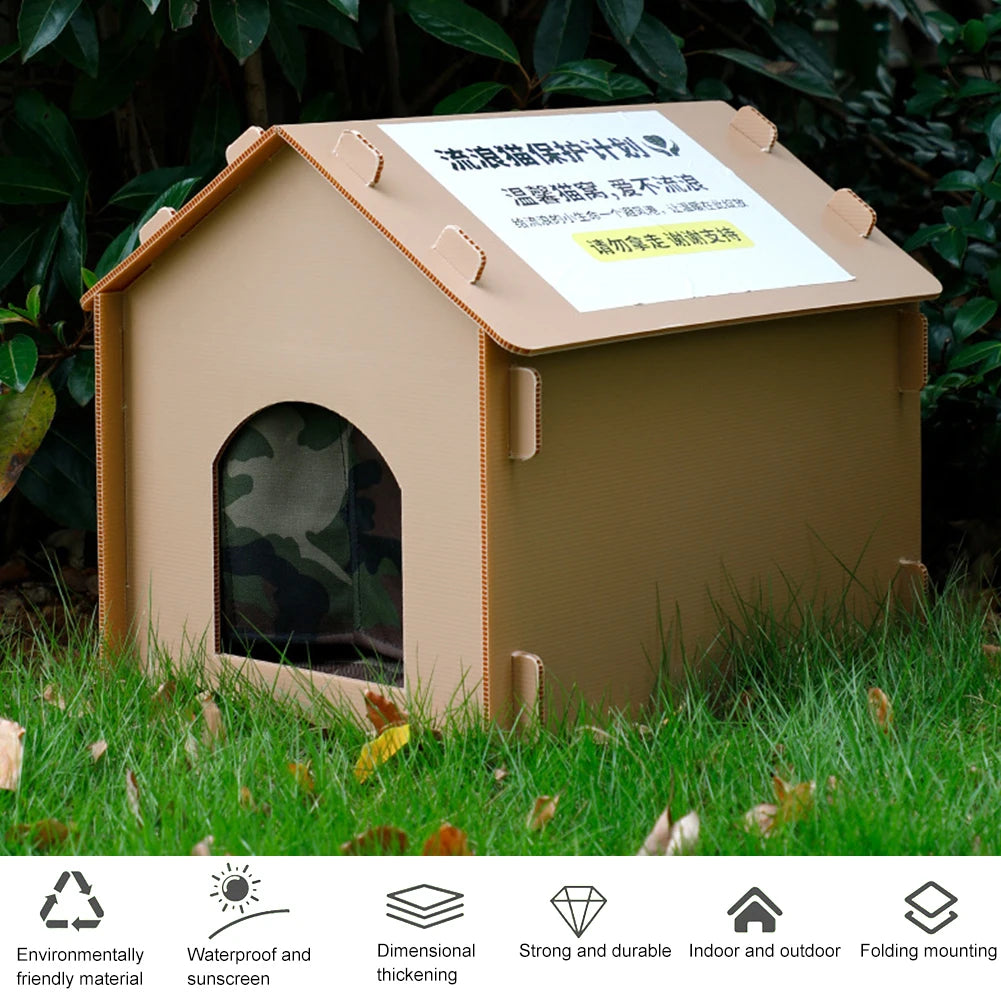 Stray Cats House Waterproof Warm Cat Shelter Foldable Cat Outdoor House Collapsible Insulated Pet House for Indoor Outdoor Use