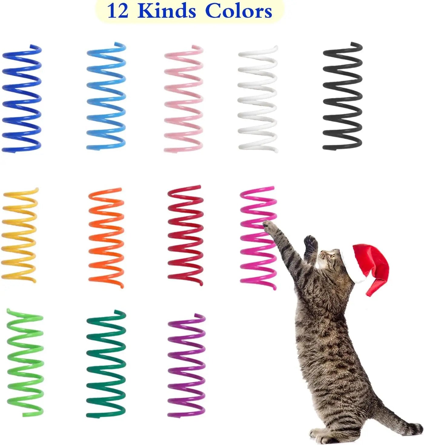 12PCS 12Colors Cat Spring Toys for Indoor Cats, Interactive Coil Springs for Self Play, Durable Heavy Plastic Cat Spiral Spring