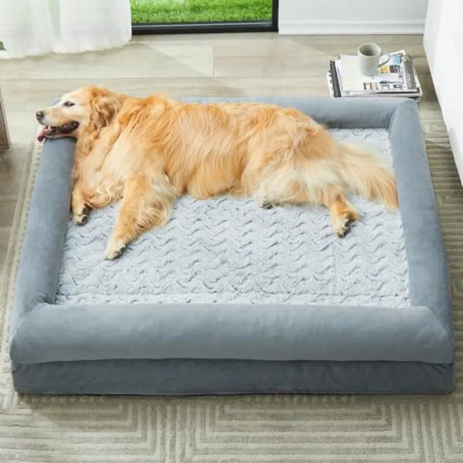 XL Extra Large Dog Bed, Washable Dog Couch with Removable Waterproof Cover, Orthopedic Large Pet Sofa Bed with Bolster Sides fo