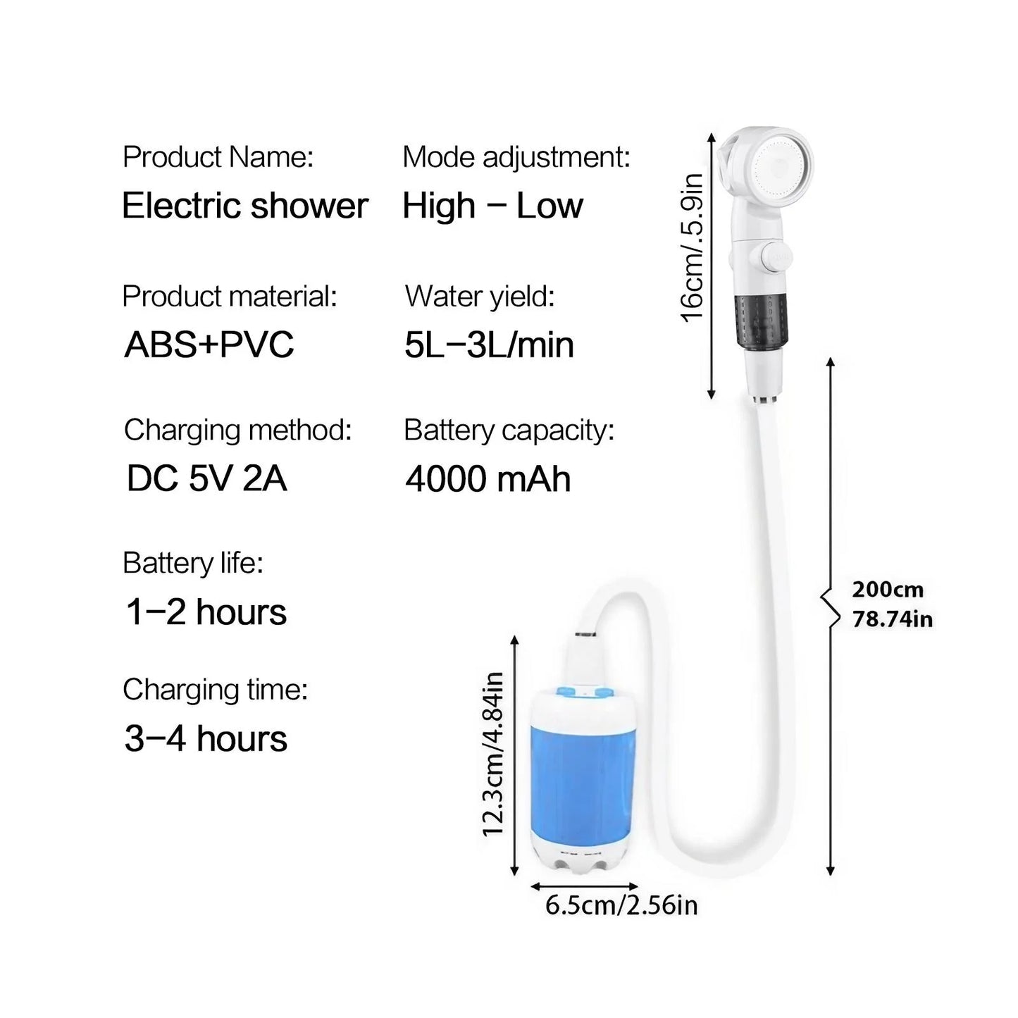 Portable Rechargeable Handheld Outdoor Shower & Pet Bathing Pump