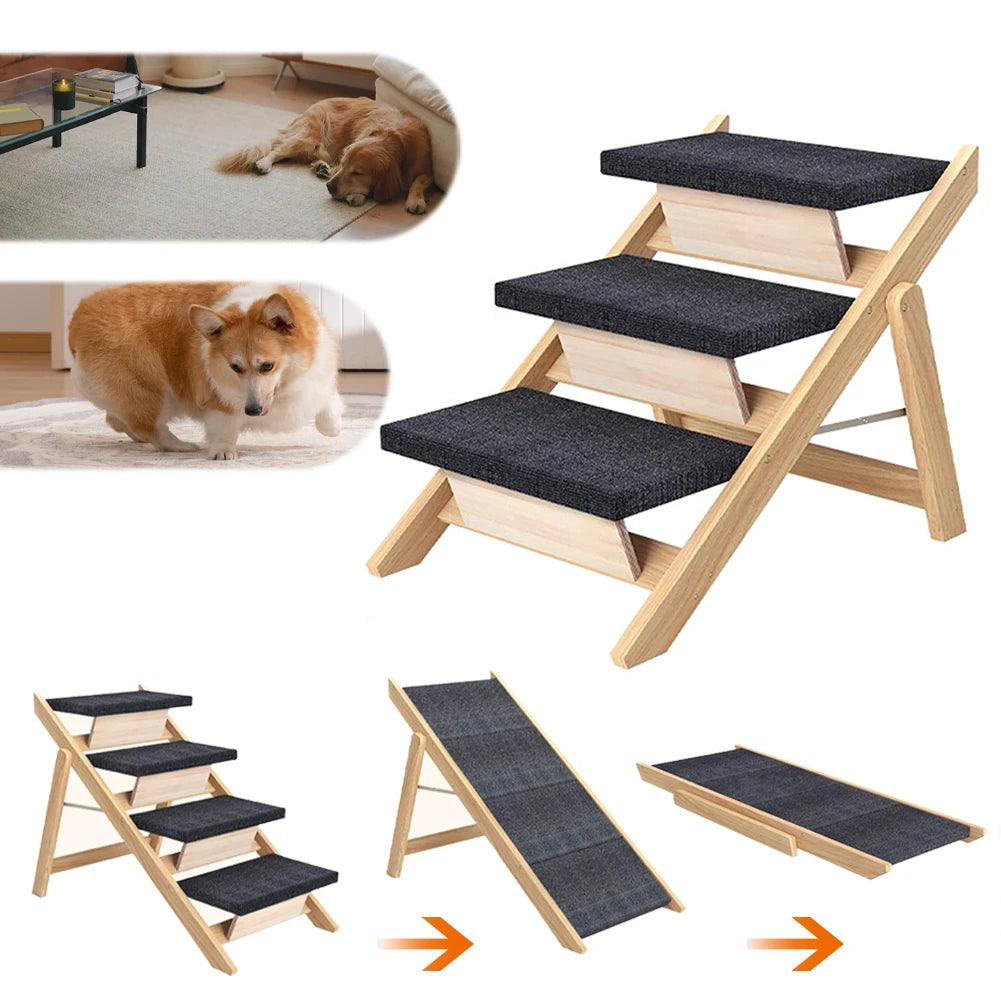 Foldable Outdoor Steps Non-slip Dog Stairs Carpeted Ramp Ladder (Third Layer)
