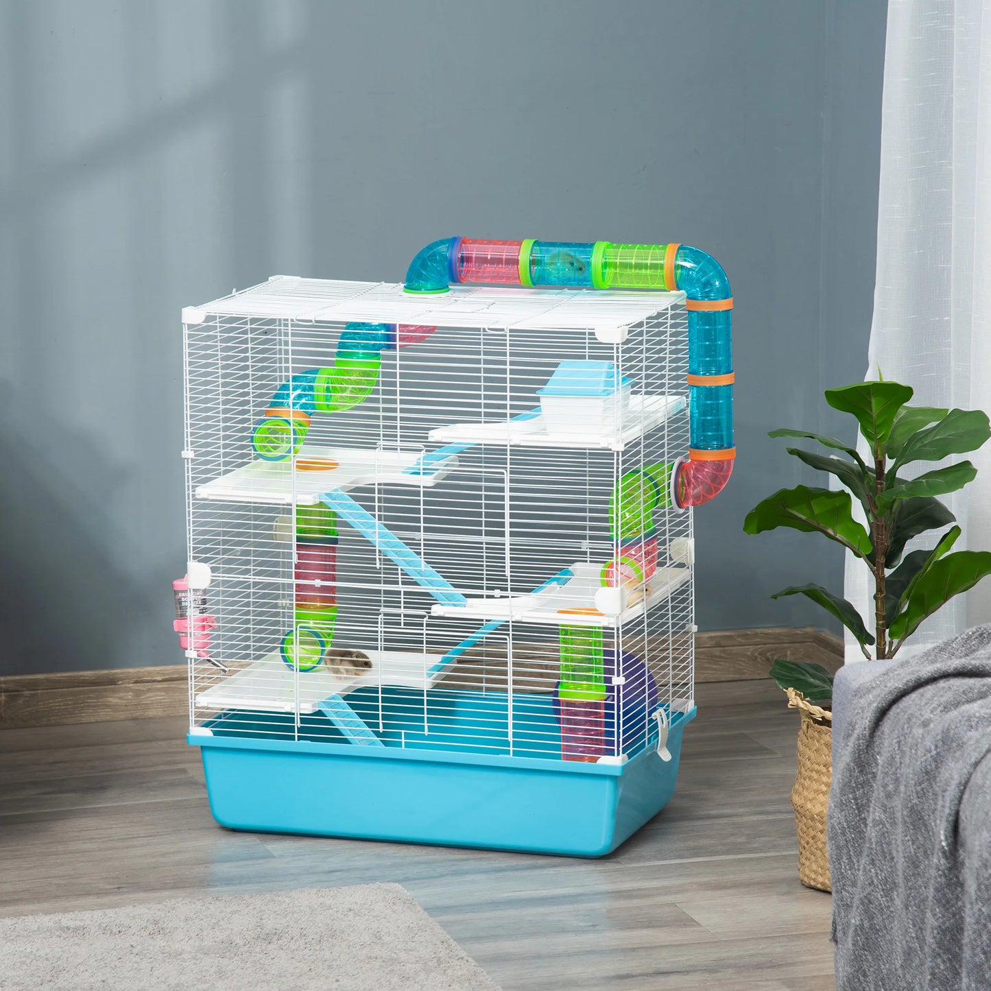 PawHut Extra Large 23" Hamster Cage with Tubes and Tunnels, Portable Carry Handles, Rat House and Habitats Big 5-Tier Design, Mouse Cage Includes Exercise Wheel, Water Bottle, Food Dish JUYHGV