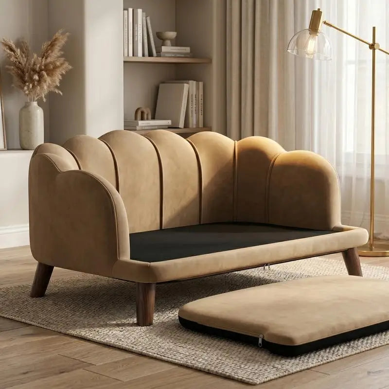 PawHut Pearl Design Pet Sofa for Medium and Large Sized Dogs, Pet Bed with Cushion and Solid Wood Legs, Coffee