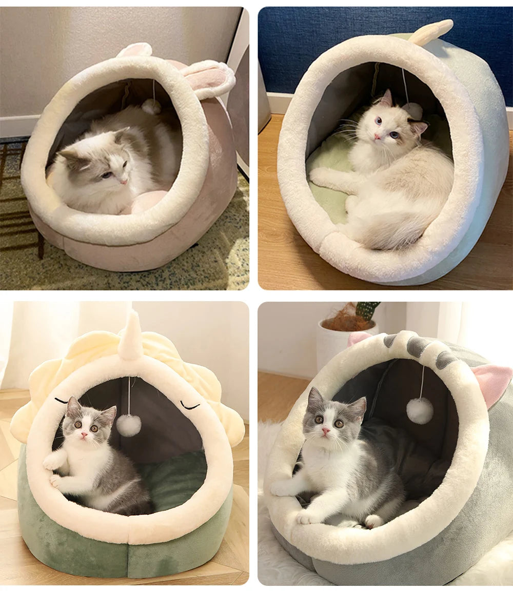 Deep Sleep Cartoon Cat Cave Bed, Foldable & Washable