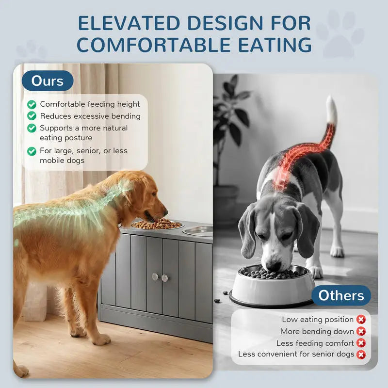 PawHut Elevated Dog Bowls with Storage Cabinet Containing Large 44L Capacity, Gray