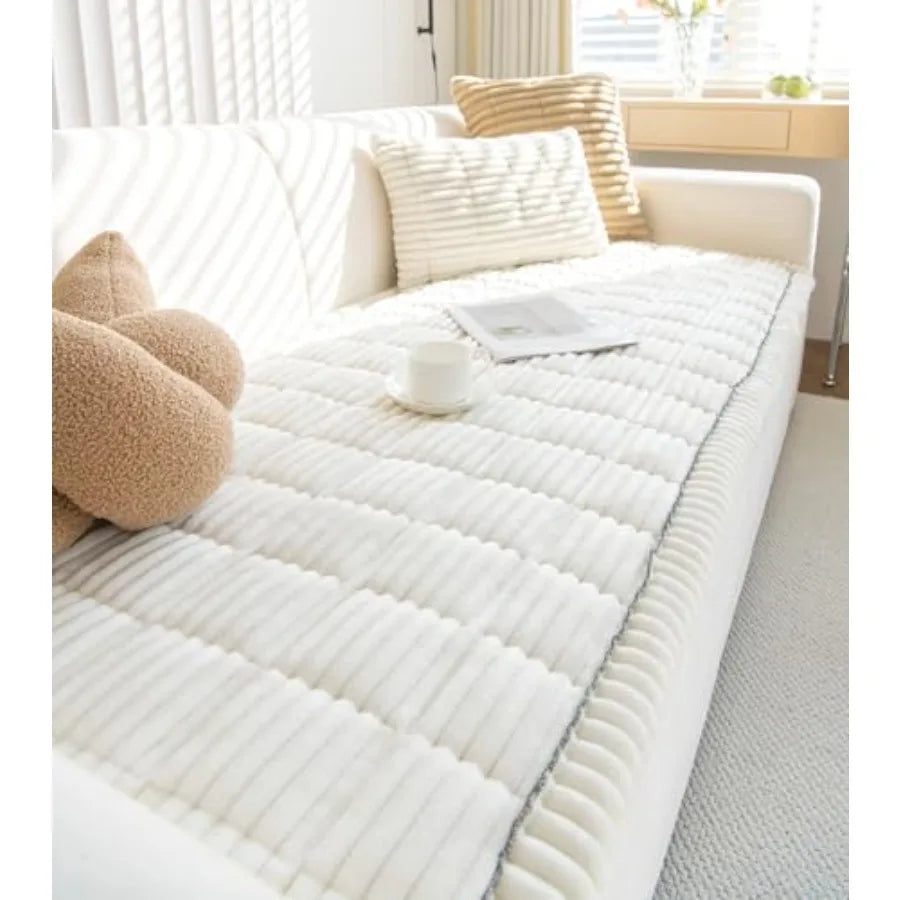 Faux Fur Plush Dog Couch Cover 3D Stripe Fuzzy Sofa Cover Non-Slip Fluffy Dog Bed Cover Pet Blanket Sofa Couch Furniture Protec