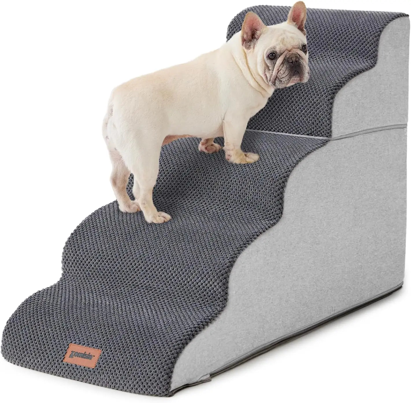 5 Step Dog Stairs for High Beds Up to 25", Non-Slip Foam Pet Ramp, Grey