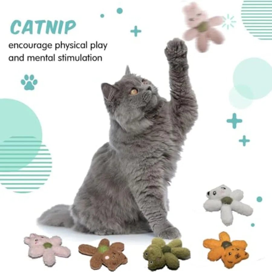 Indoor cat plush catnip toys, nylon animal-shaped kicker toy in gray, durable for teething, dental care boredom relief