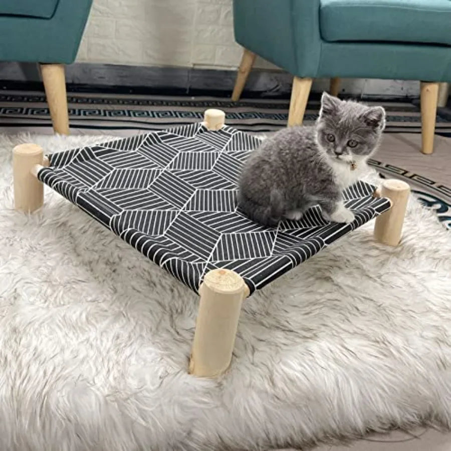 Cat/ Hammock Cat Bed, Wooden Dog Elevated Indoor Outdoor Beds, Raised Cat Cots Furniture Pet Bed Puppy Bed Portable Breathable