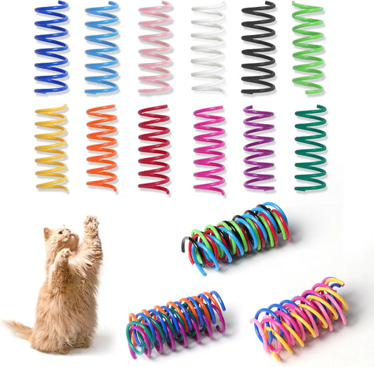 12PCS 12Colors Cat Spring Toys for Indoor Cats, Interactive Coil Springs for Self Play, Durable Heavy Plastic Cat Spiral Spring