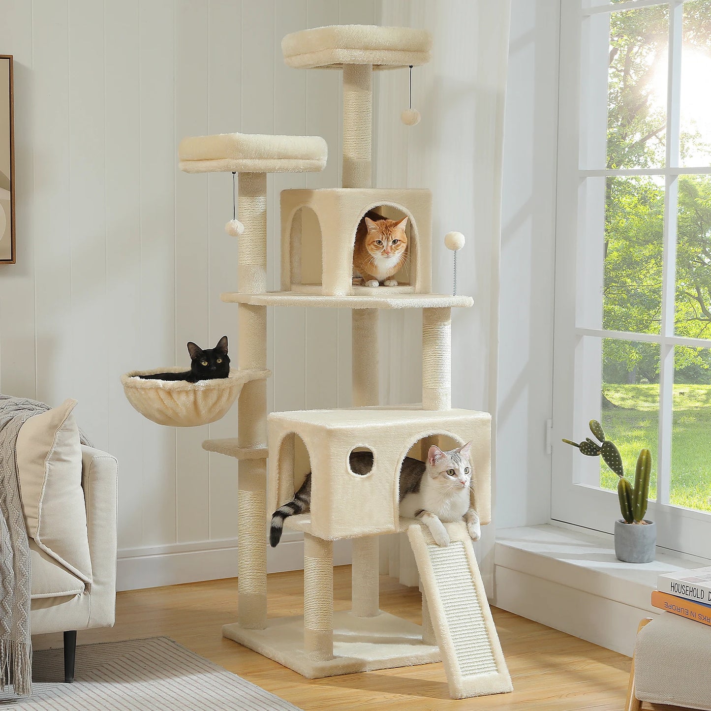 Large Multi-Level Cat Tree Tower with Plush Condo & Perches - front view