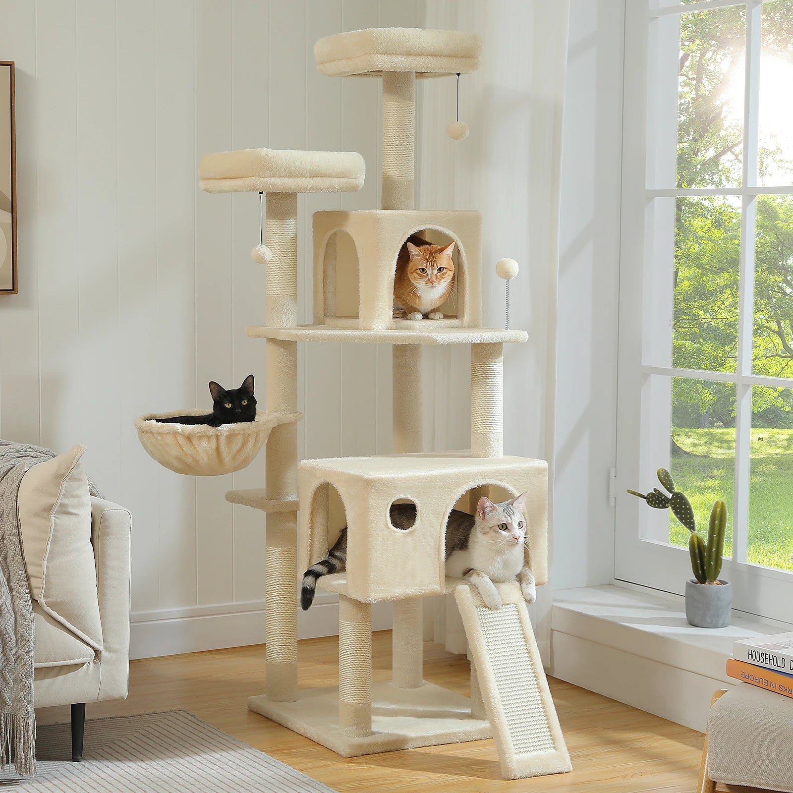Large Multi-Level Cat Tree Tower with Plush Condo & Perches - front view