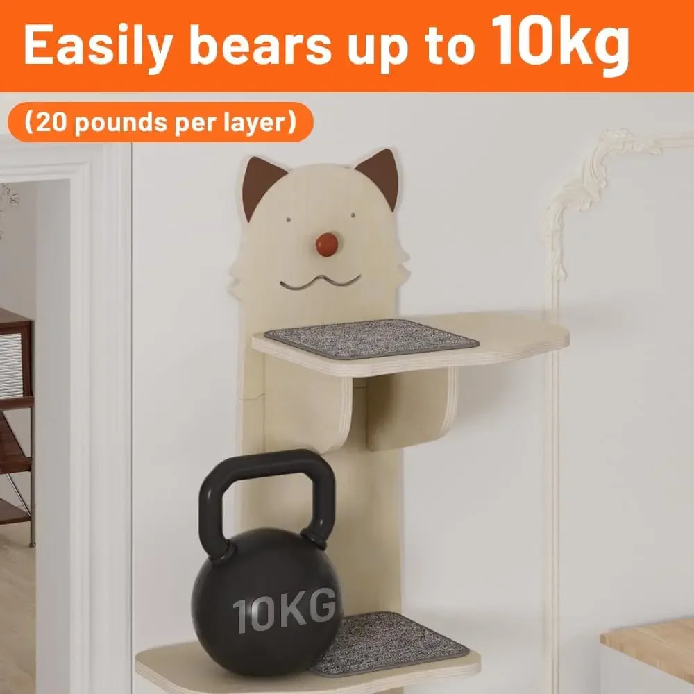 Wall-Mounted Cat Shelves Set - 4 Steps, Solid Wood, Hammock & Perch