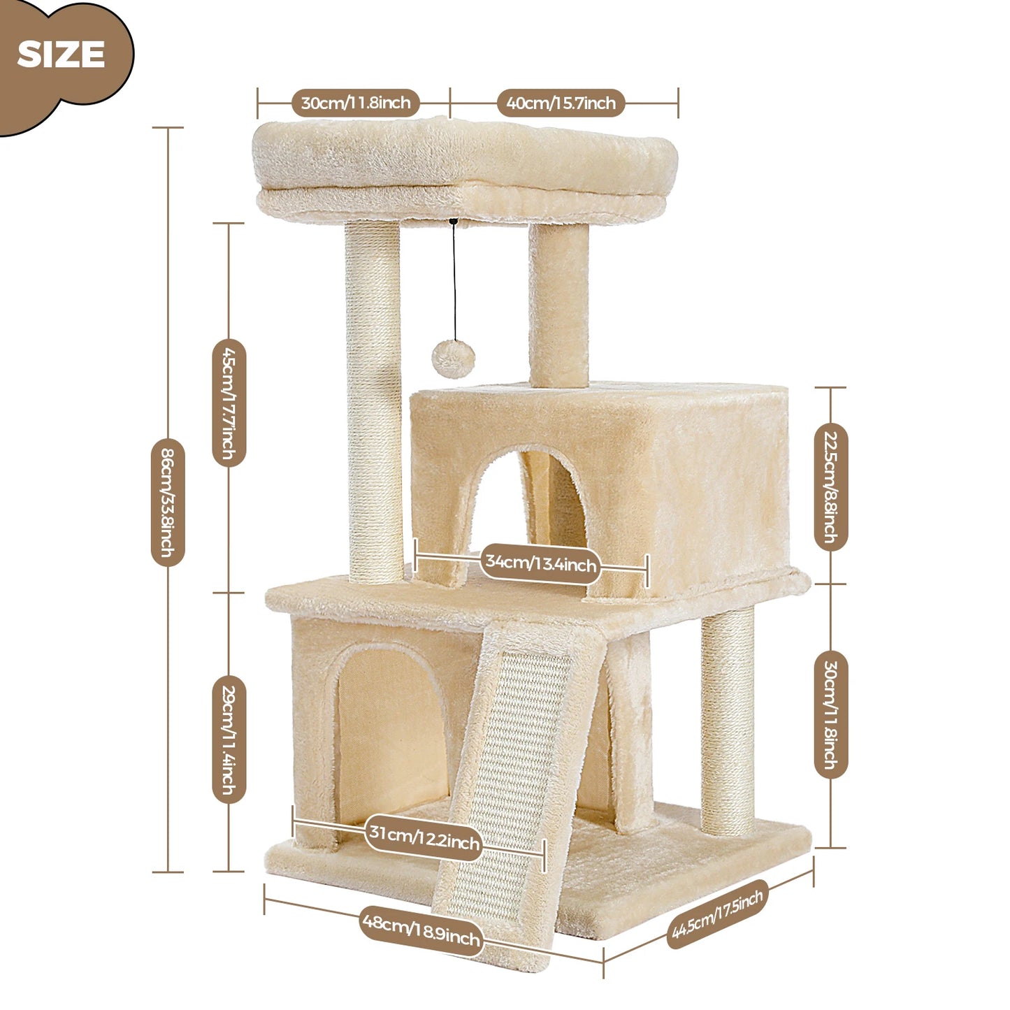 Cat Tree Tower with Natural Sisal Post, Condo & Top Perch