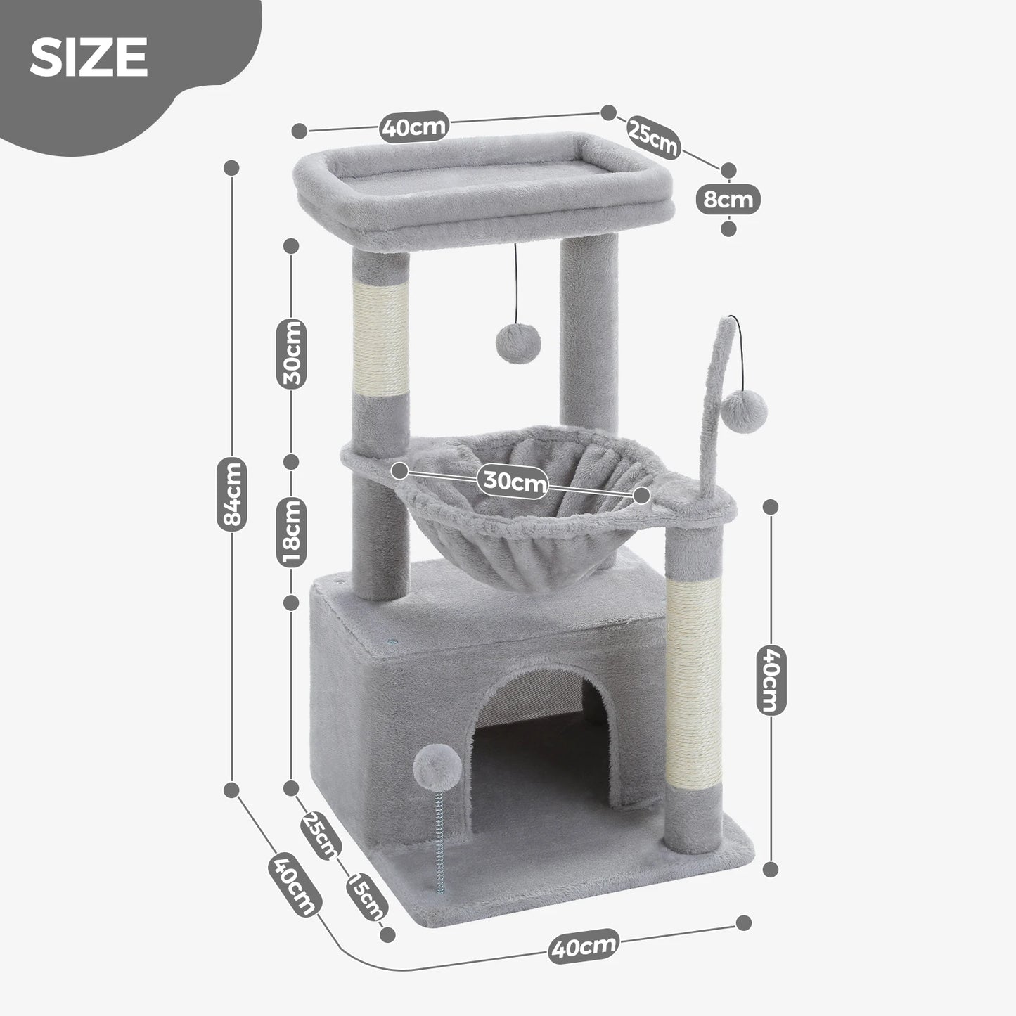 Cat Tree Tower with Natural Sisal Post, Condo & Top Perch