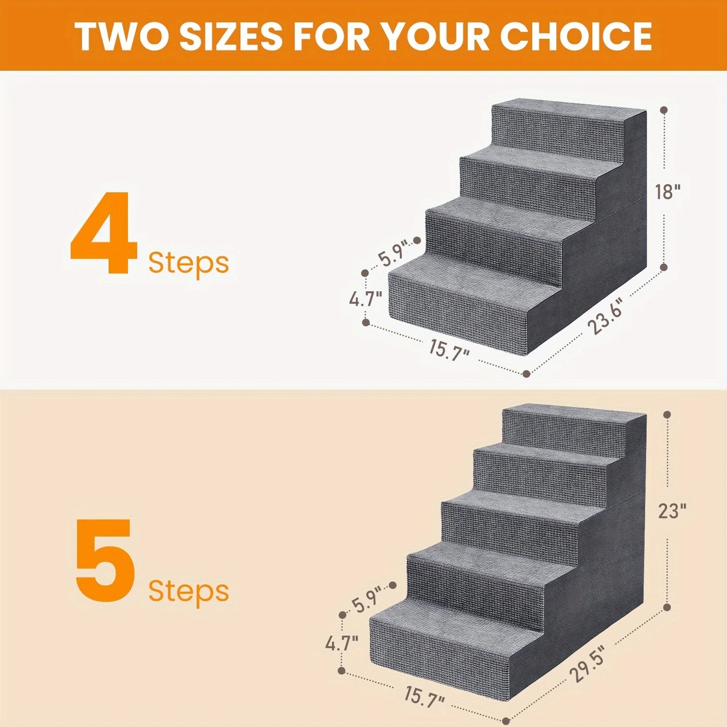 Dog Stairs for Small Dogs And Cats, Non-Slip Bottom Pet Steps for High Beds And Couch, High-Density Foam Pet Steps Grey