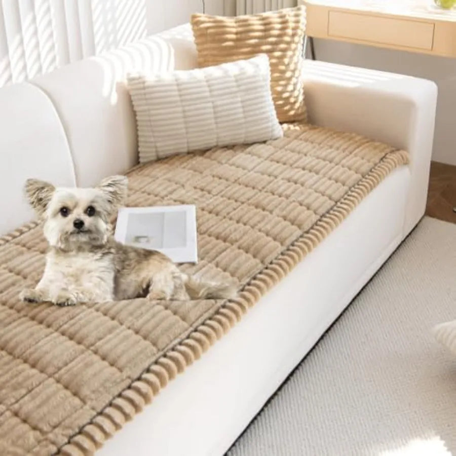 Faux Fur Plush Dog Couch Cover 3D Stripe Fuzzy Sofa Cover Non-Slip Fluffy Dog Bed Cover Pet Blanket Sofa Couch Furniture Protec