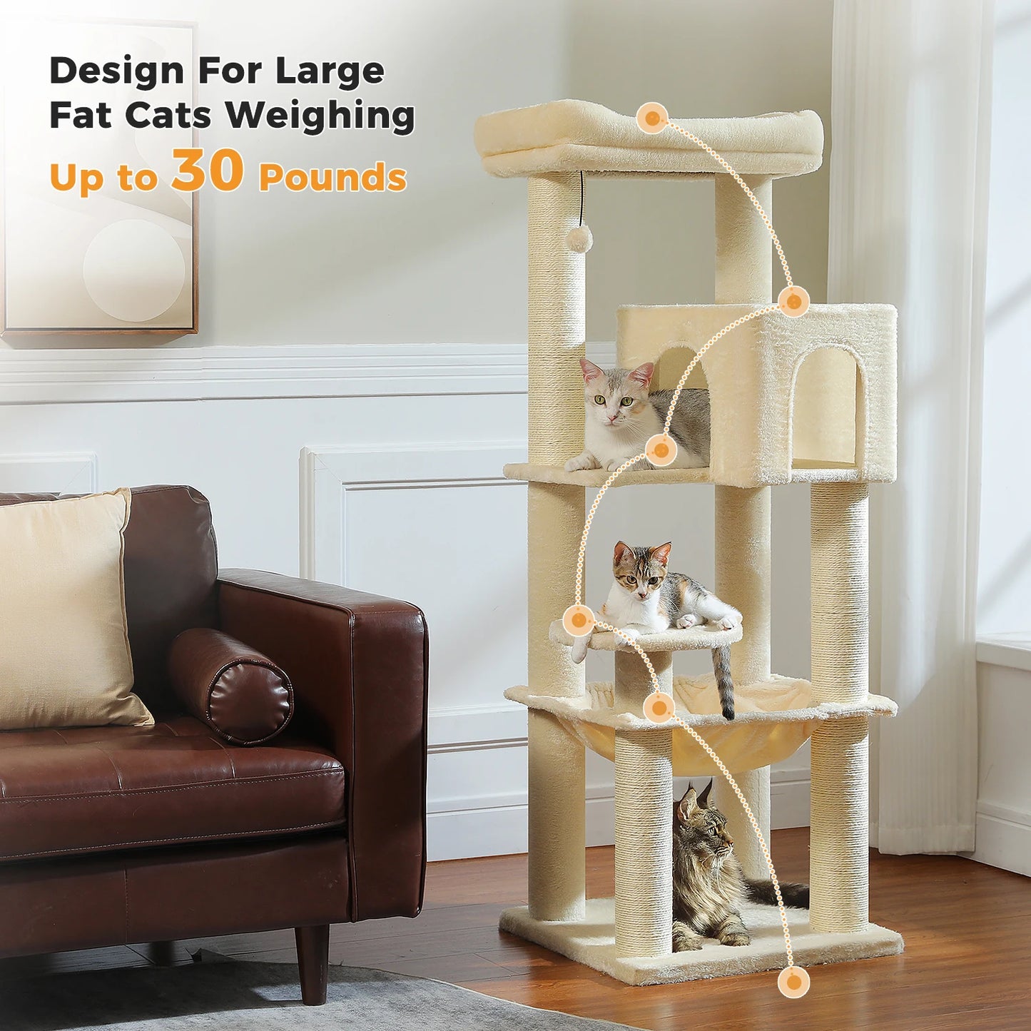 Heavy-Duty Large Cat Tree Tower with Condo, Hammock & Posts