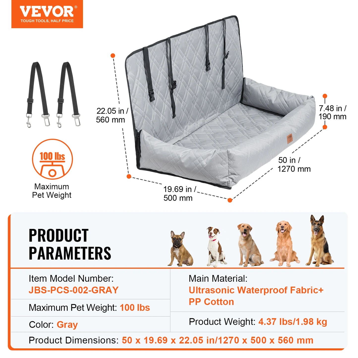 Waterproof Dog Car Booster Seat with Safety Leash