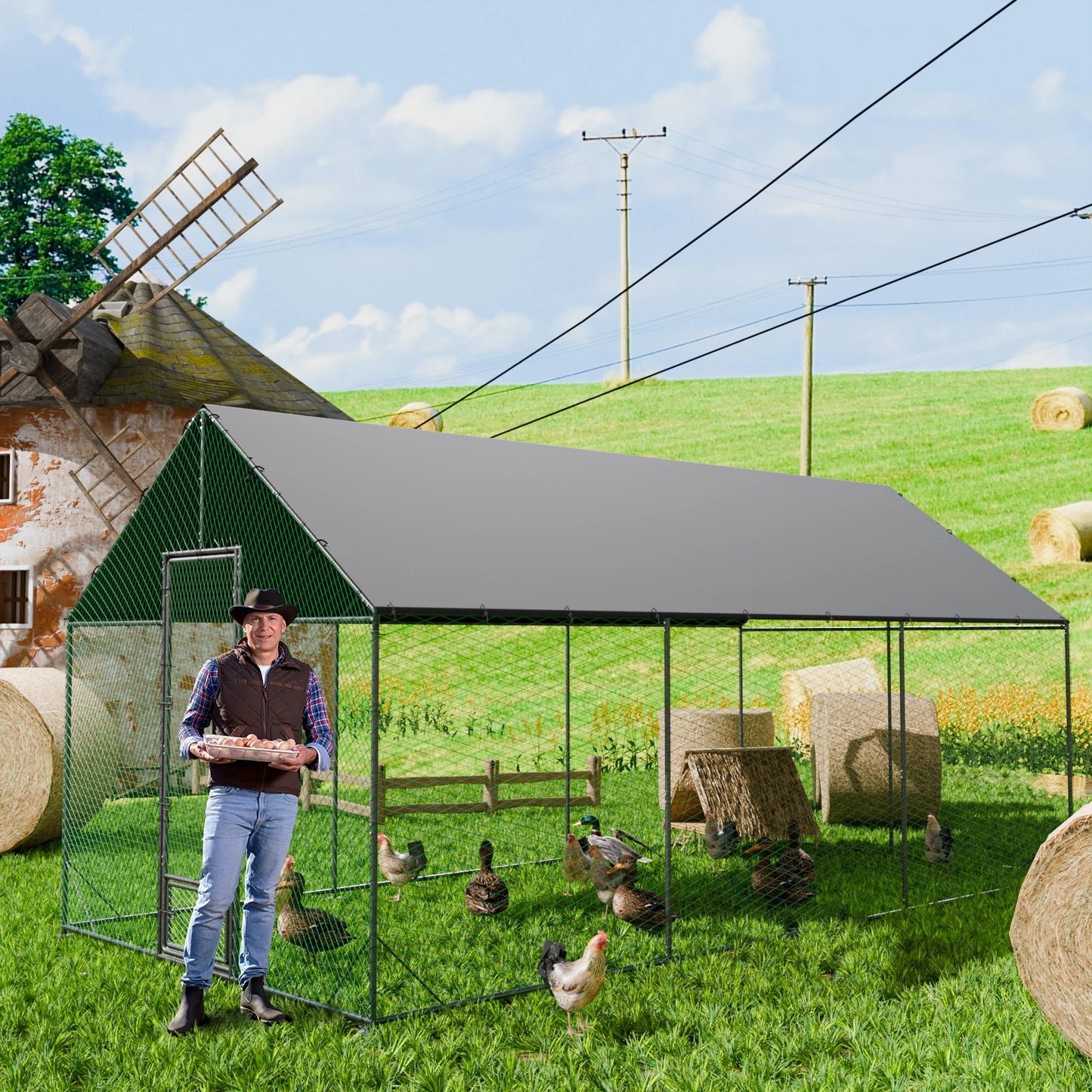 Walk-In Metal Chicken Coop with Cover and Netting product image 3