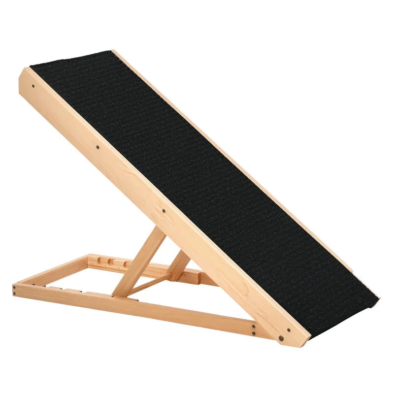 PawHut Elevated Dog Ramp for Bed, Foldable and Height Adjustable Pet Ramp for Cats with Non-Slip Finish, Pine 35.5" L x 16" W x 24" H, Black