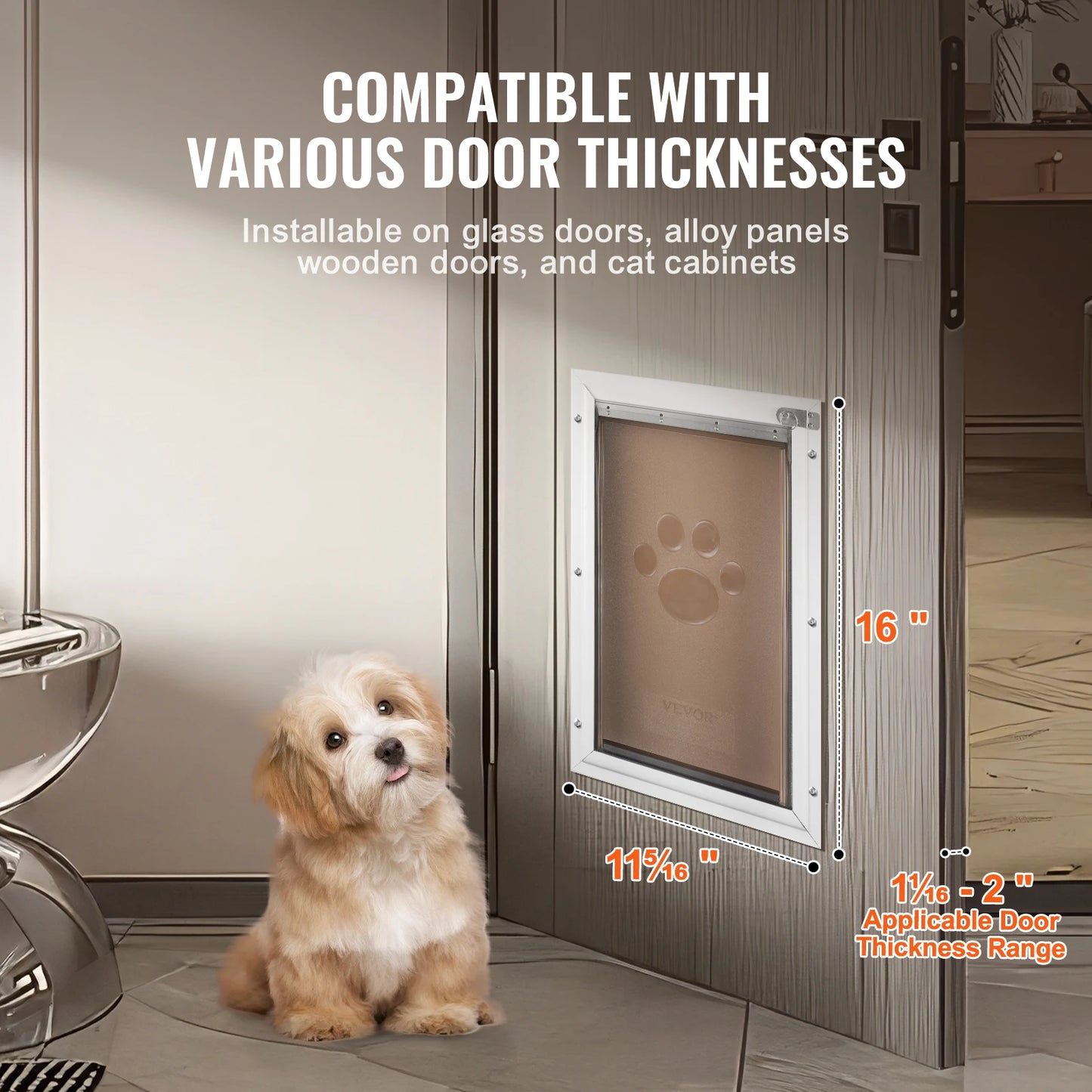 Aluminum Frame Weatherproof Dog Door with Lock & Flap System