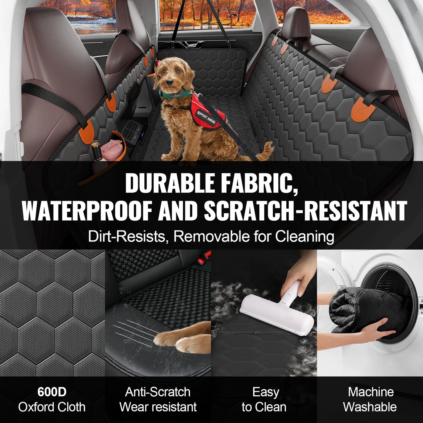 Dog Car Seat Cover Hammock with Mesh Window & Pocket