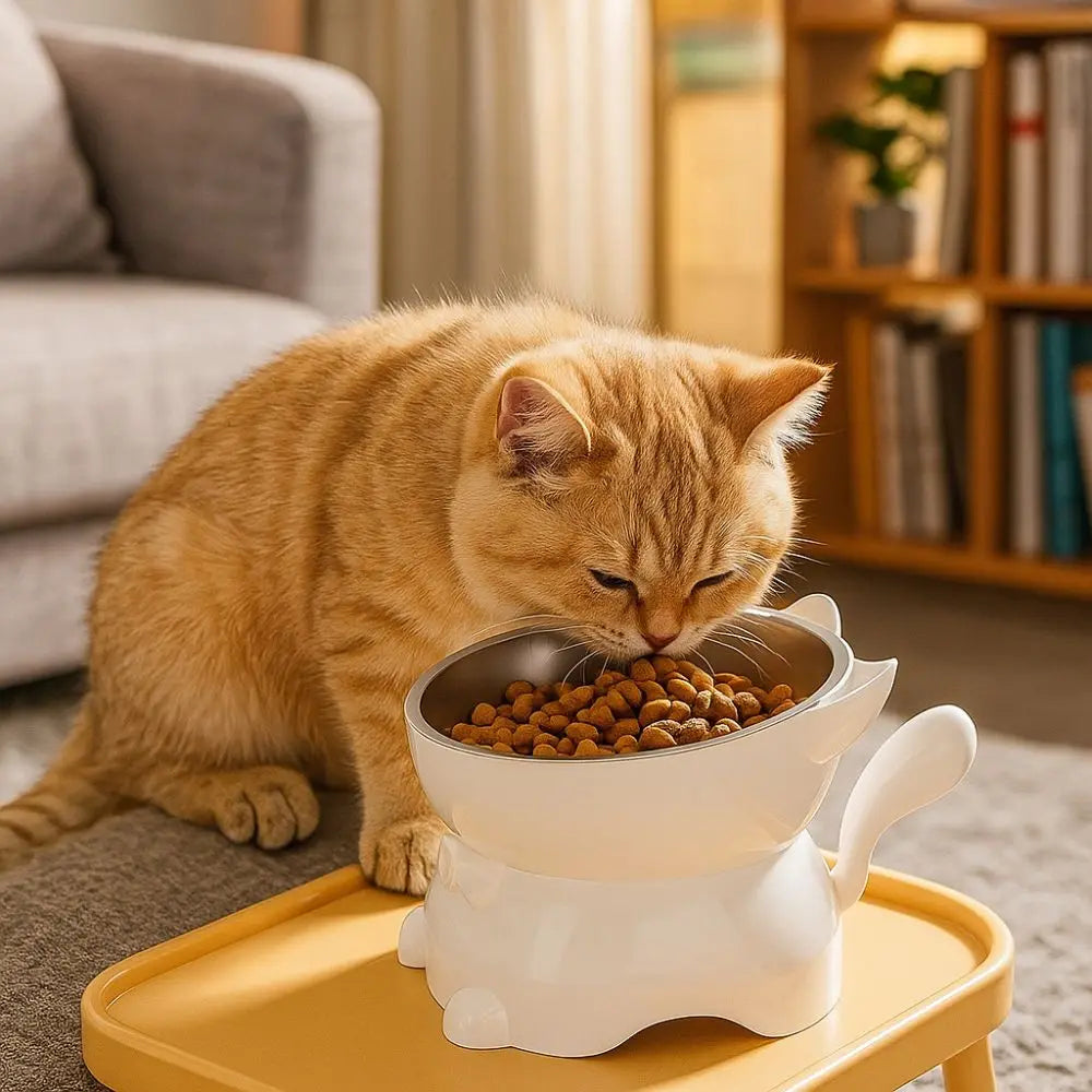 Elevated Cat Water Bowl with Anti-Spill Design - lifestyle in-use shot