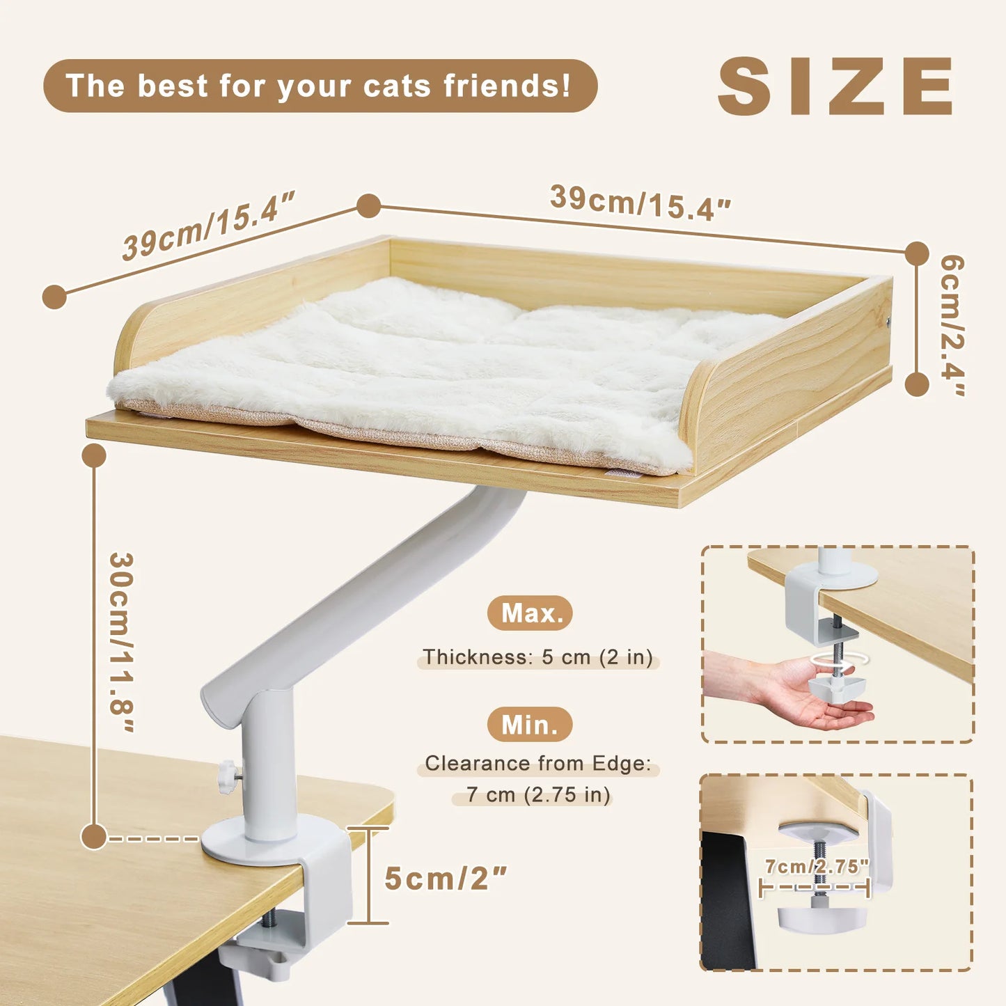 360° Rotatable Cat Desk Bed with Adjustable Stand
