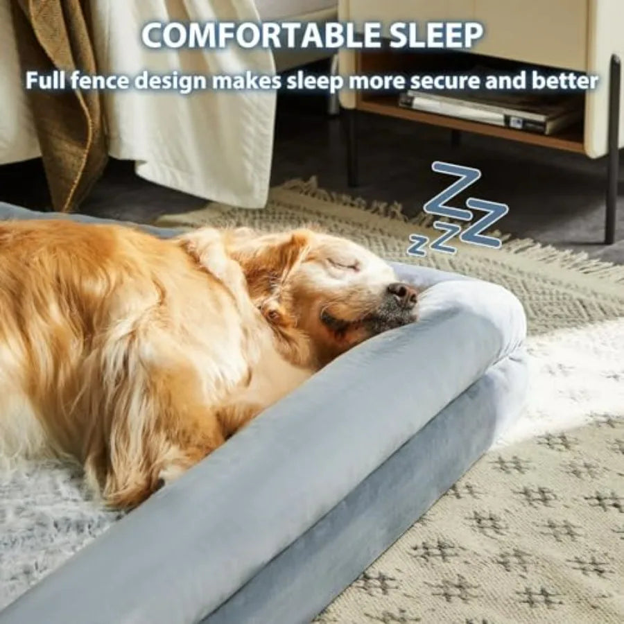 XL Extra Large Dog Bed, Washable Dog Couch with Removable Waterproof Cover, Orthopedic Large Pet Sofa Bed with Bolster Sides fo