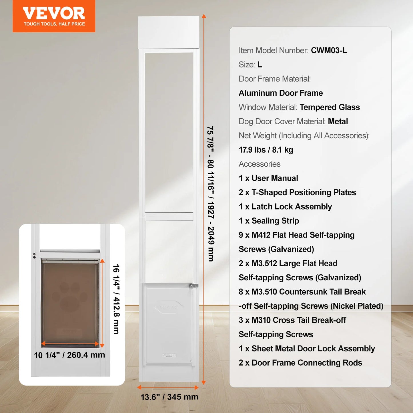 Adjustable Pet Door for Sliding Glass Doors - Aluminum Frame