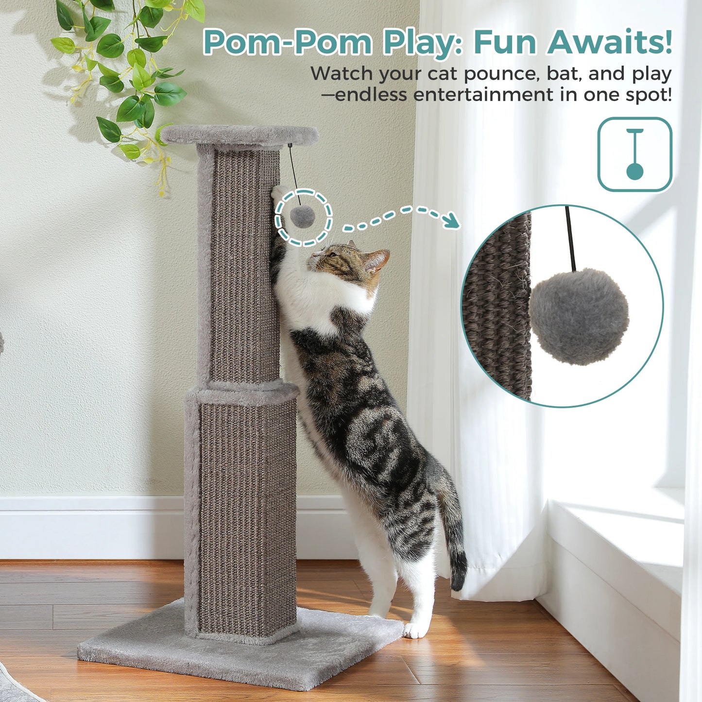 Large Cat Scratching Post with Woven Sisal & Dangling Ball