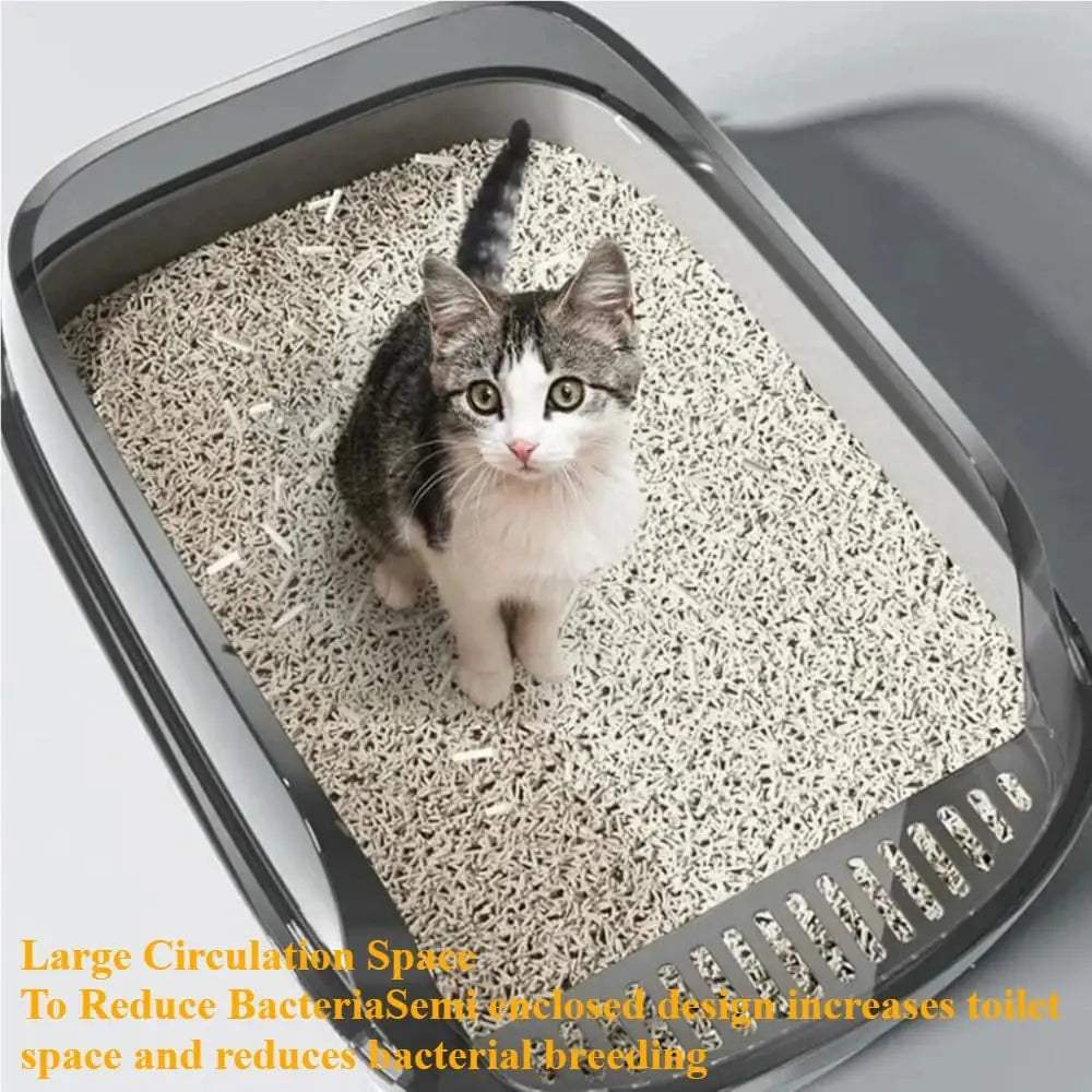 Semi-Enclosed Splashproof Cat Litter Box with High Sides